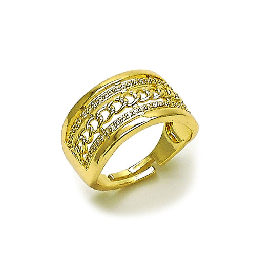 Oro Laminado Multi Stone Ring, Gold Filled Style Miami Cuban Design, with White Micro Pave, Polished, Golden Finish
