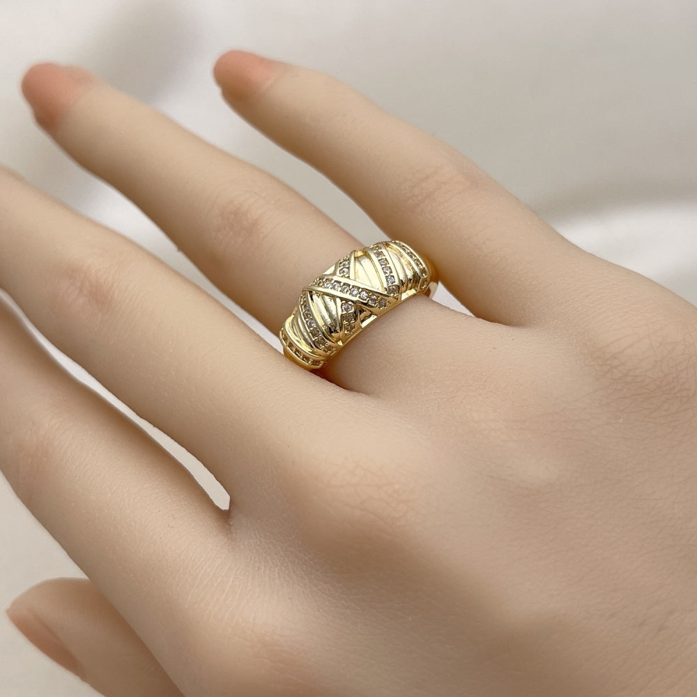 Oro Laminado Multi Stone Ring, Gold Filled Style with White Cubic Zirconia, Polished, Golden Finish