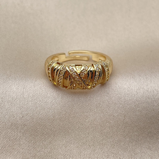 Oro Laminado Multi Stone Ring, Gold Filled Style with White Cubic Zirconia, Polished, Golden Finish