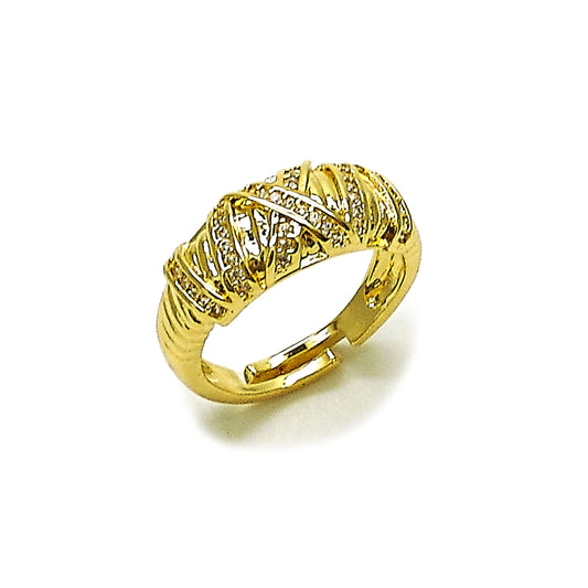 Oro Laminado Multi Stone Ring, Gold Filled Style with White Cubic Zirconia, Polished, Golden Finish