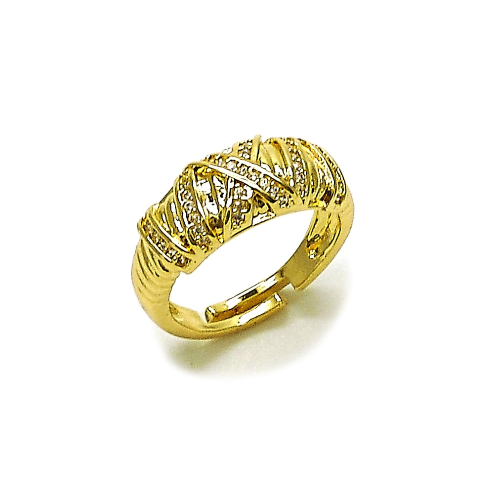 Oro Laminado Multi Stone Ring, Gold Filled Style with White Cubic Zirconia, Polished, Golden Finish