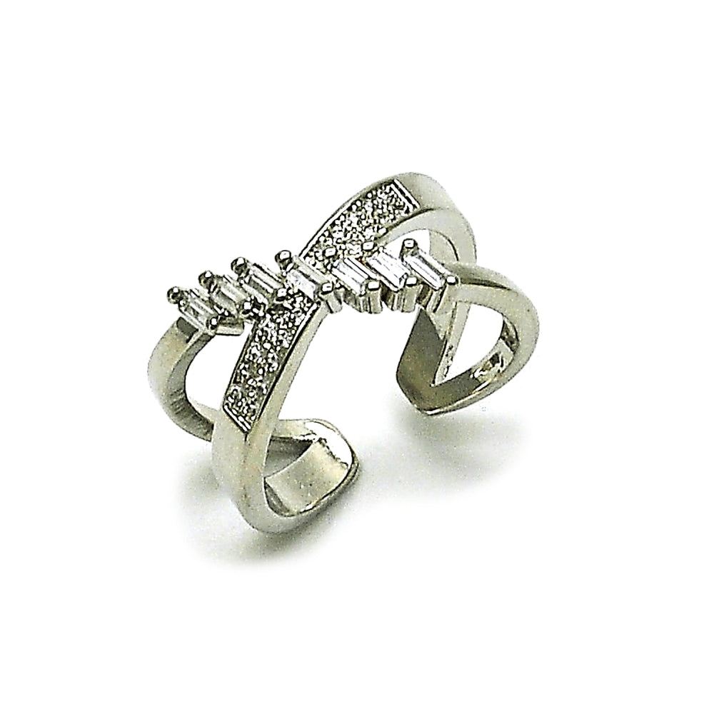 Rhodium Gold Filled Multi Stone Ring, Baguette Design, with White Cubic Zirconia and White Micro Pave, Polished, Rhodium Finish