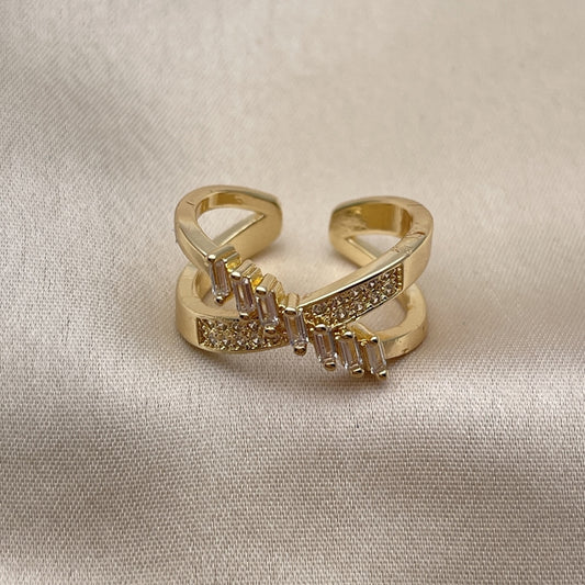 Oro Laminado Multi Stone Ring, Gold Filled Style Baguette Design, with White Cubic Zirconia and White Micro Pave, Polished, Golden Finish