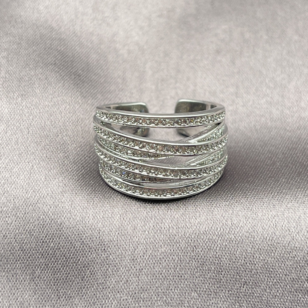 White Gold Filled Multi Stone Ring, Twist Design, with White Micro Pave, Polished, Rhodium Finish