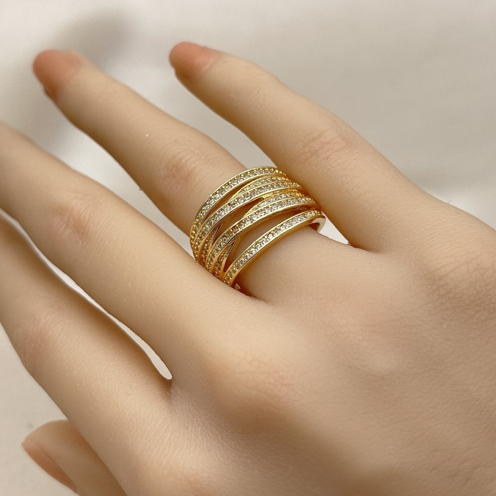 Oro Laminado Multi Stone Ring, Gold Filled Style Twist Design, Polished, Golden Finish