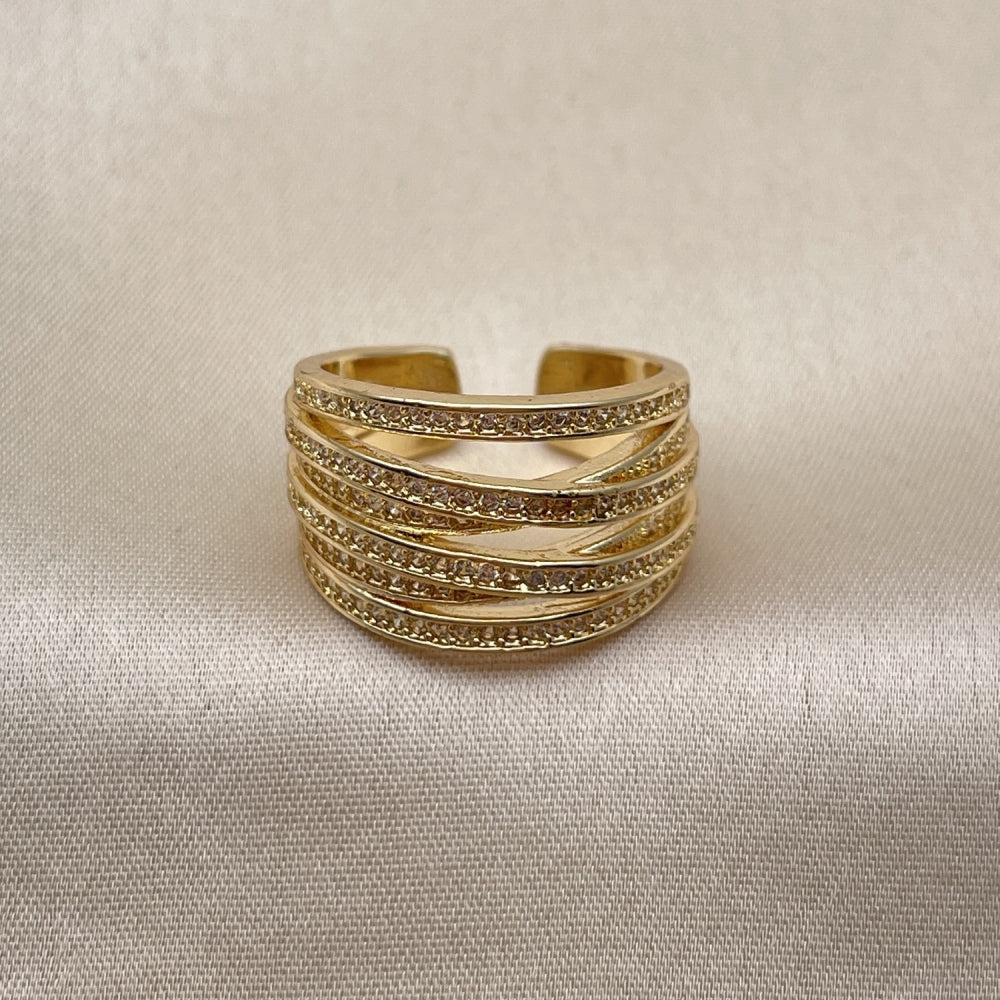 Oro Laminado Multi Stone Ring, Gold Filled Style Twist Design, Polished, Golden Finish