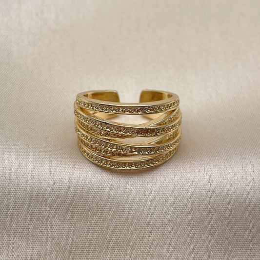 Oro Laminado Multi Stone Ring, Gold Filled Style Twist Design, Polished, Golden Finish