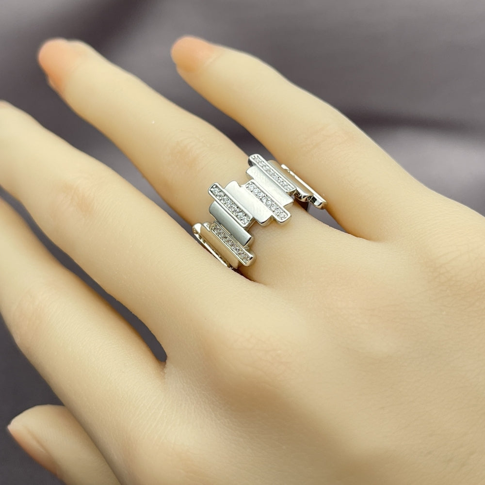 White Gold Filled Multi Stone Ring, with White Micro Pave, Polished, Rhodium Finish