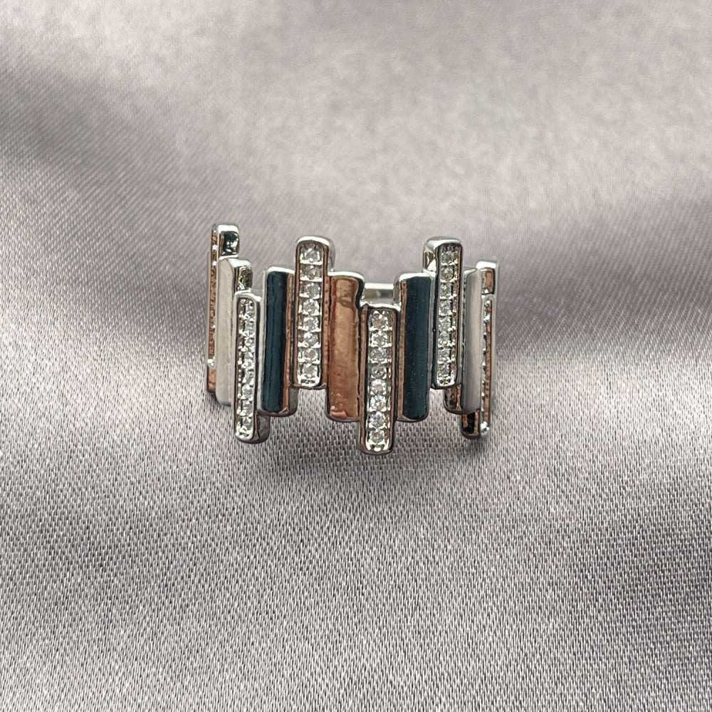 White Gold Filled Multi Stone Ring, with White Micro Pave, Polished, Rhodium Finish