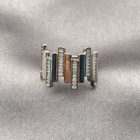 White Gold Filled Multi Stone Ring, with White Micro Pave, Polished, Rhodium Finish