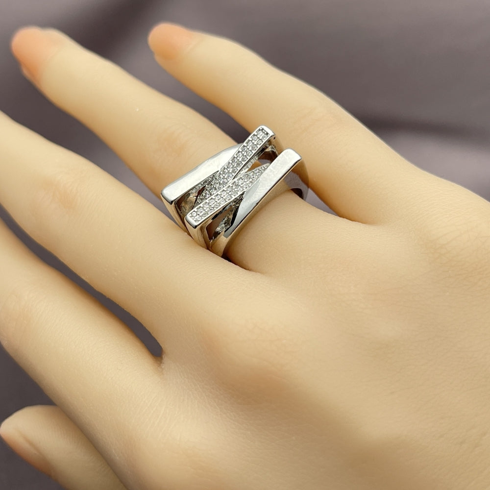White Gold Filled Multi Stone Ring, with White Micro Pave, Polished, Rhodium Finish