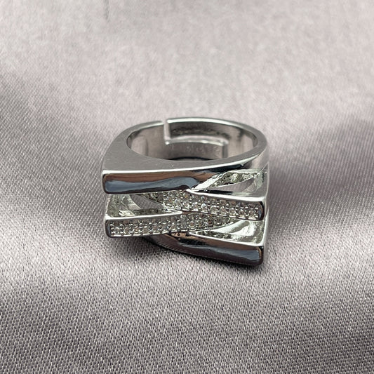White Gold Filled Multi Stone Ring, with White Micro Pave, Polished, Rhodium Finish