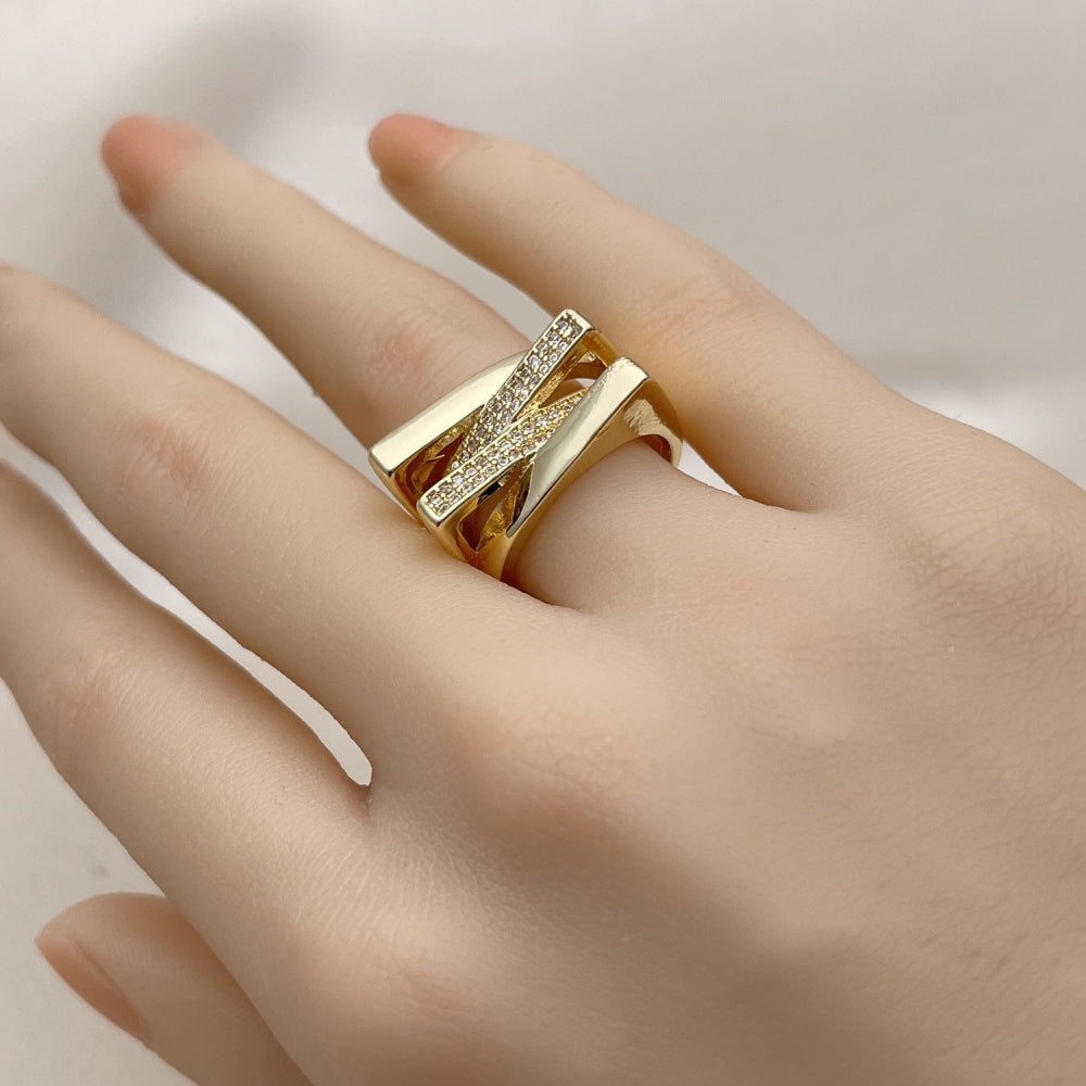 Oro Laminado Multi Stone Ring, Gold Filled Style with White Micro Pave, Polished, Golden Finish