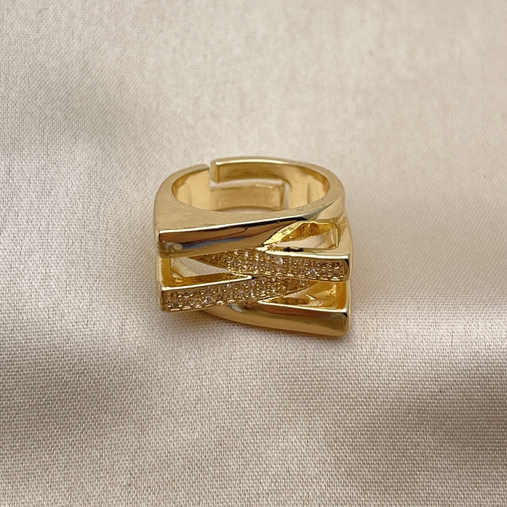 Oro Laminado Multi Stone Ring, Gold Filled Style with White Micro Pave, Polished, Golden Finish