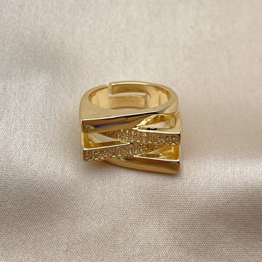 Oro Laminado Multi Stone Ring, Gold Filled Style with White Micro Pave, Polished, Golden Finish