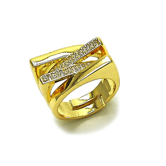 Oro Laminado Multi Stone Ring, Gold Filled Style with White Micro Pave, Polished, Golden Finish