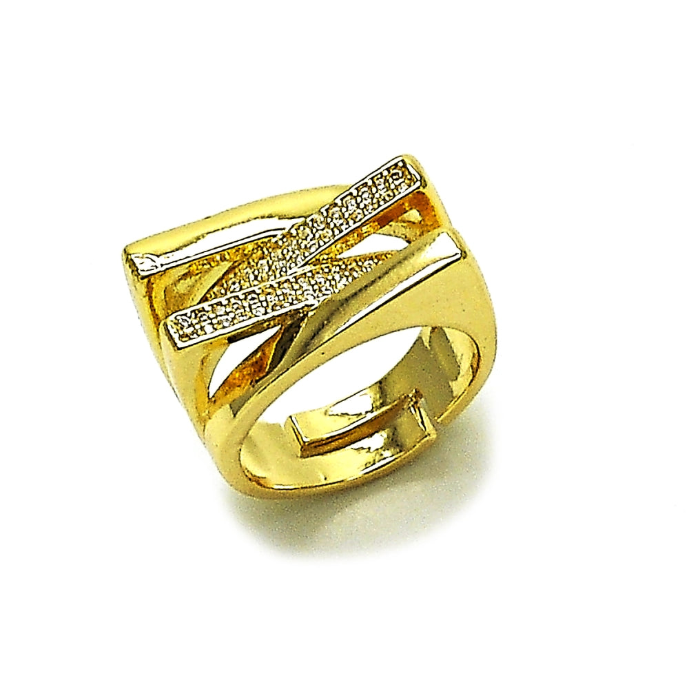 Oro Laminado Multi Stone Ring, Gold Filled Style with White Micro Pave, Polished, Golden Finish