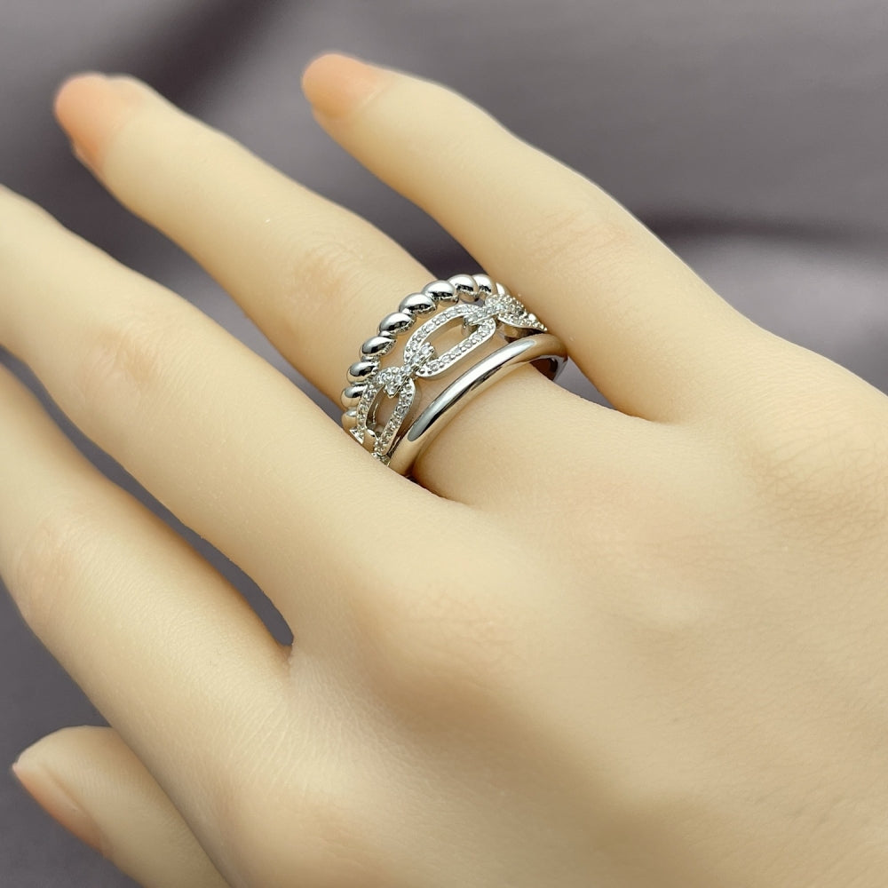 White Gold Filled Multi Stone Ring, Paperclip and Twist Design, with White Micro Pave, Polished, Rhodium Finish