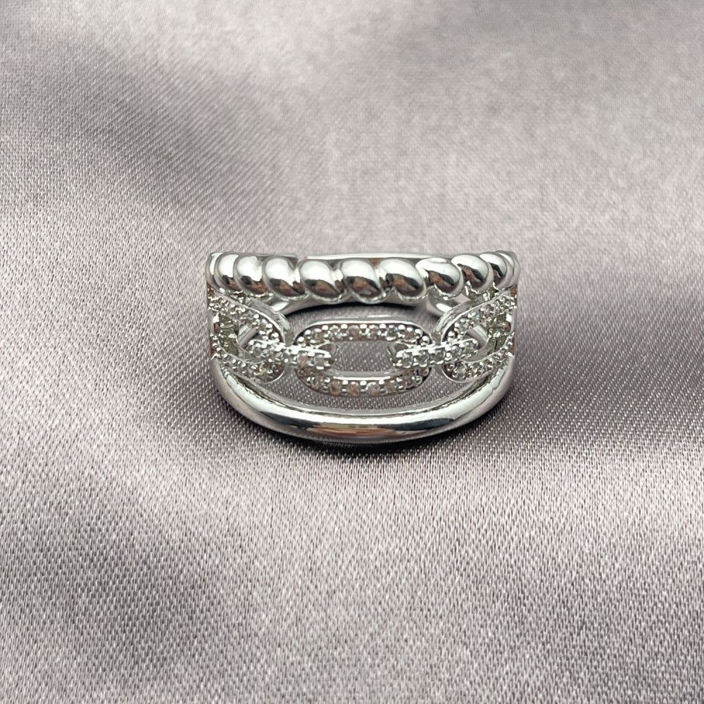 White Gold Filled Multi Stone Ring, Paperclip and Twist Design, with White Micro Pave, Polished, Rhodium Finish