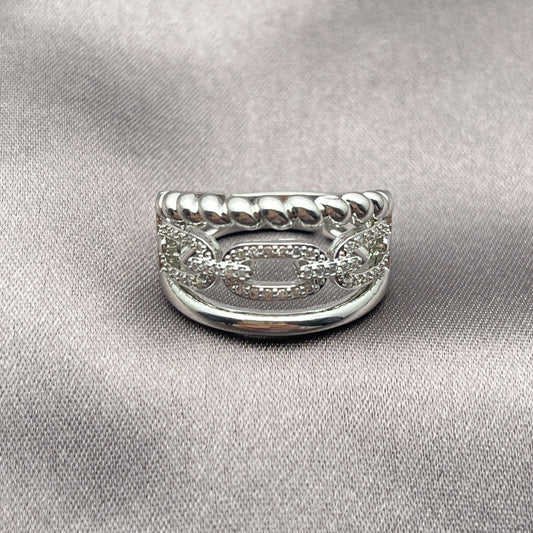 White Gold Filled Multi Stone Ring, Paperclip and Twist Design, with White Micro Pave, Polished, Rhodium Finish