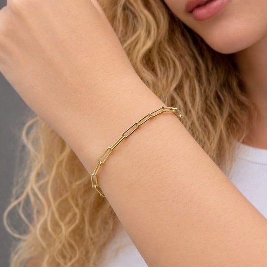 Oro Laminado Fancy Bracelet, Gold Filled Style Paperclip Design, Polished, Golden Finish