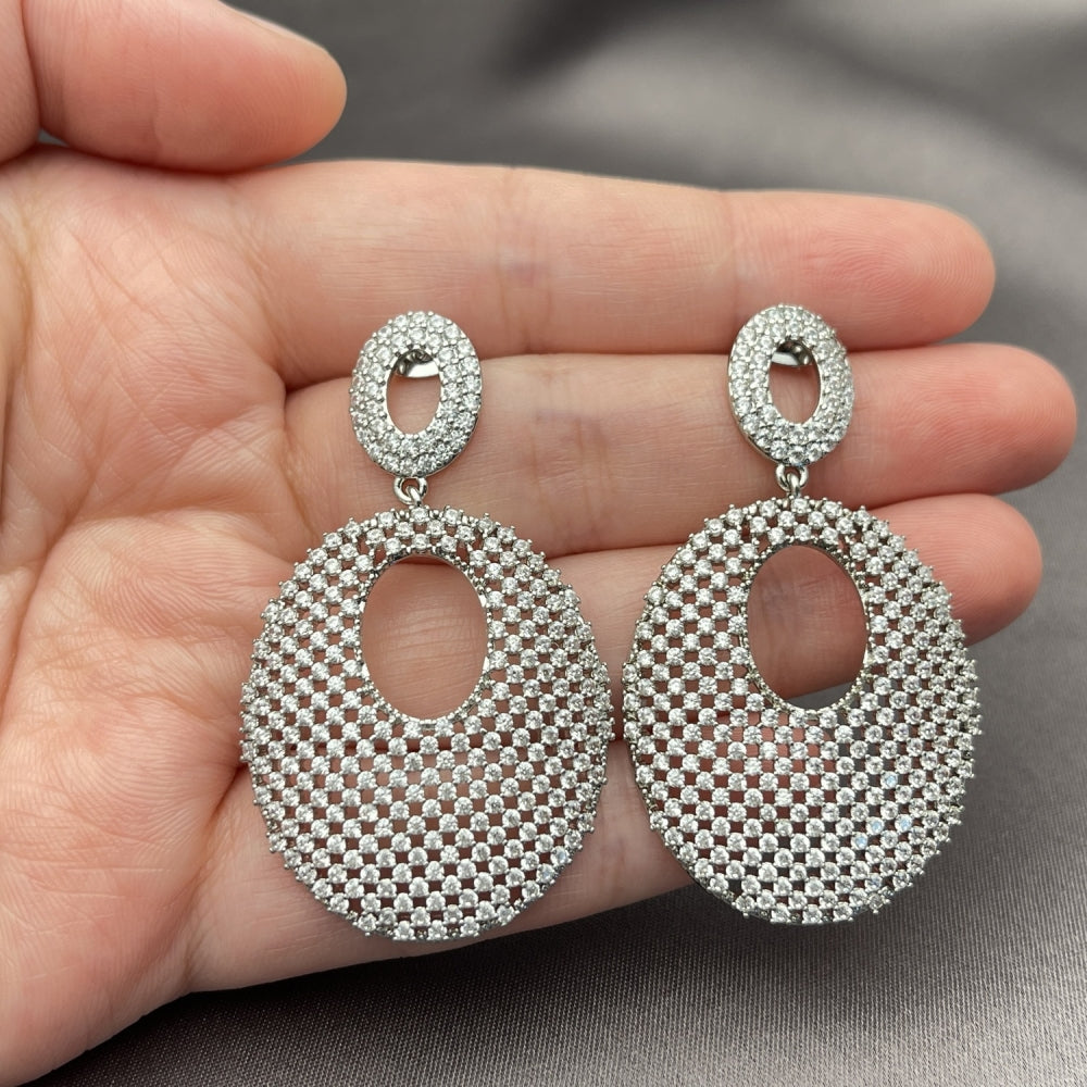 Rhodium Gold Filled Dangle Earring, with White Cubic Zirconia, Polished, Rhodium Finish