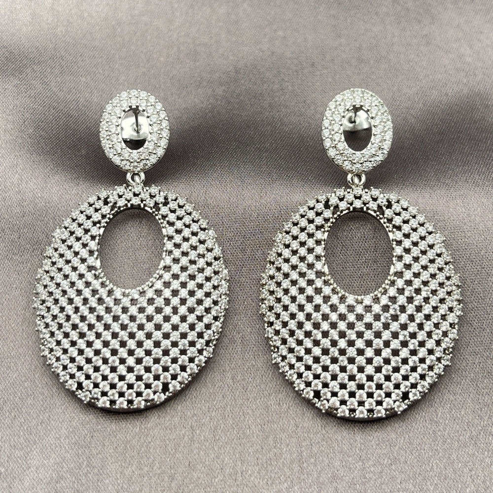 Rhodium Gold Filled Dangle Earring, with White Cubic Zirconia, Polished, Rhodium Finish