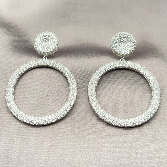 Rhodium Gold Filled Dangle Earring, with White Micro Pave, Polished, Rhodium Finish