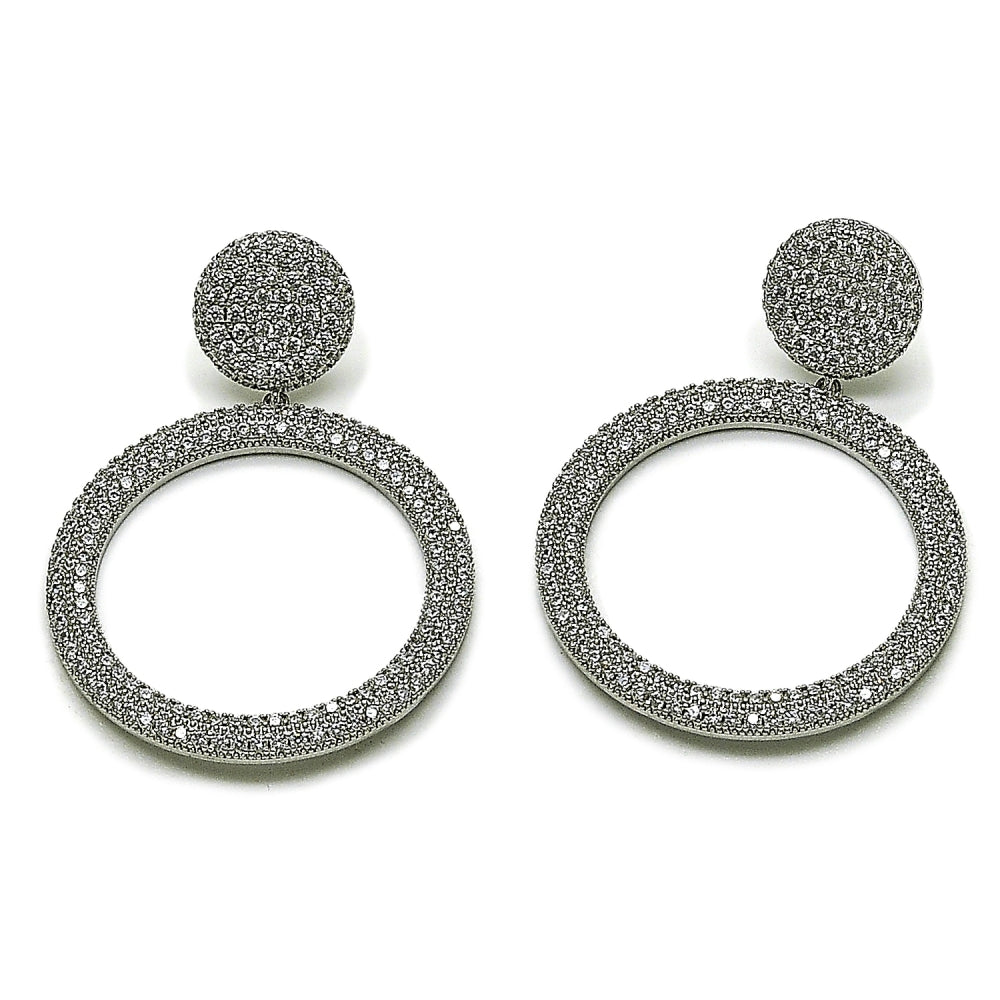 Rhodium Gold Filled Dangle Earring, with White Micro Pave, Polished, Rhodium Finish