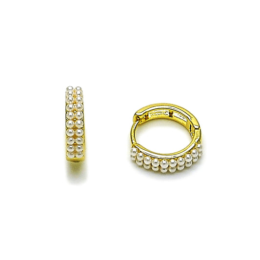 Oro Laminado Huggie Hoop, Gold Filled Style with Ivory Pearl, Polished, Golden Finish