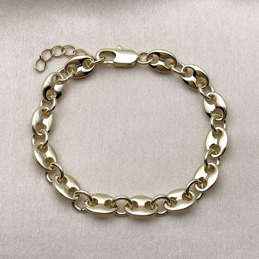 Oro Laminado Fancy Bracelet, Gold Filled Style Puff Mariner Design, Polished, Golden Finish