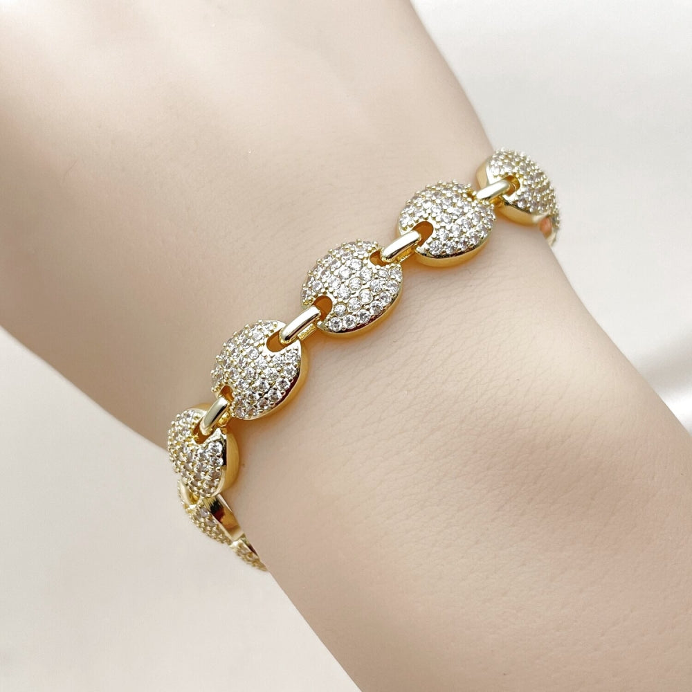 Oro Laminado Tennis Bracelet, Gold Filled Style Puff Mariner Design, with White Cubic Zirconia, Polished, Golden Finish