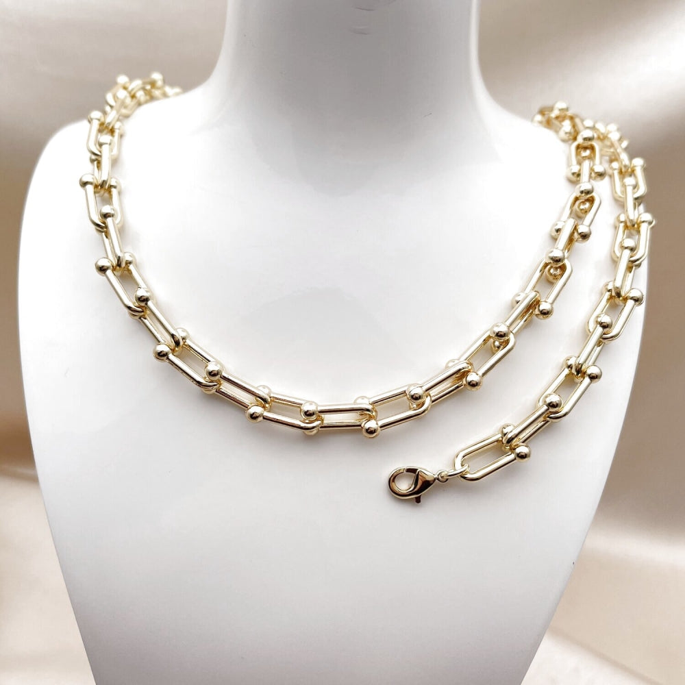 Oro Laminado Fancy Necklace, Gold Filled Style Polished, Golden Finish