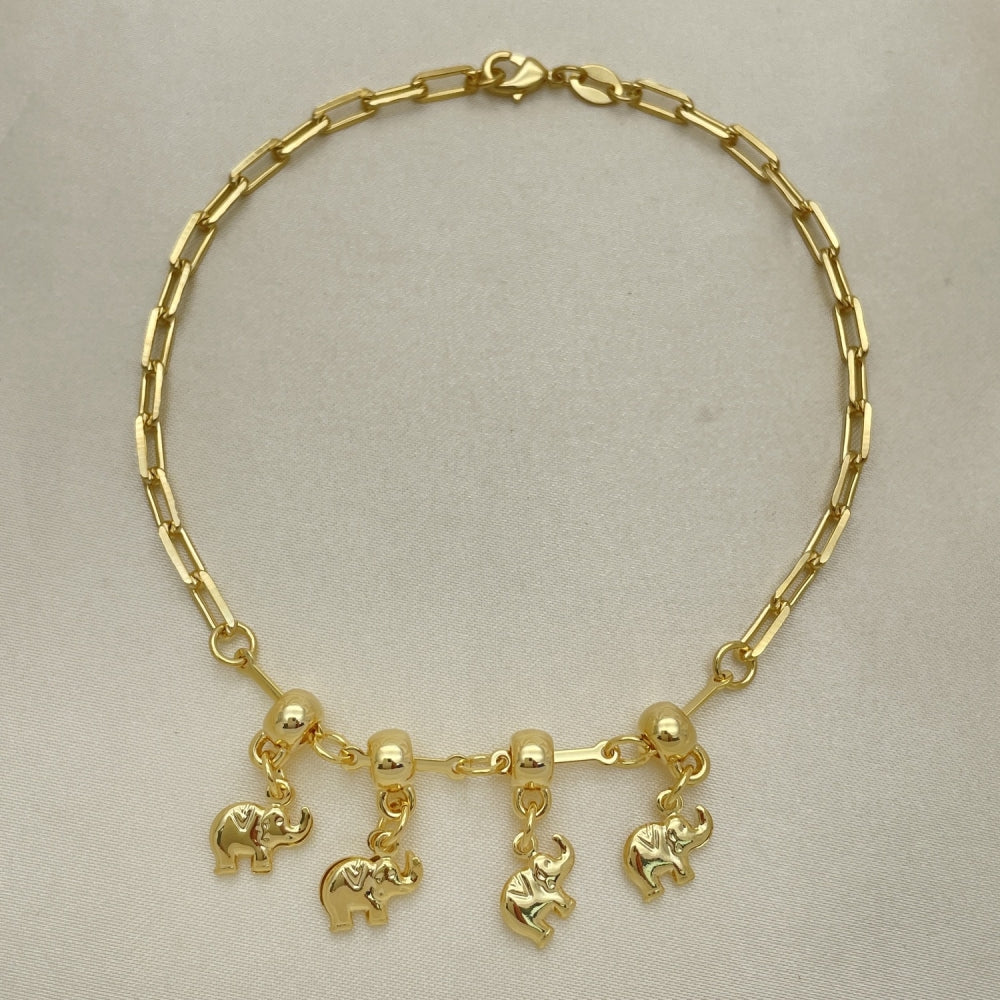 Gold Anklet Paperclip Chain Style w/ Elephant Charms Handmade in Gold Filled High Style Craftsmanship - Gold Filled Style 03.32.0613.10