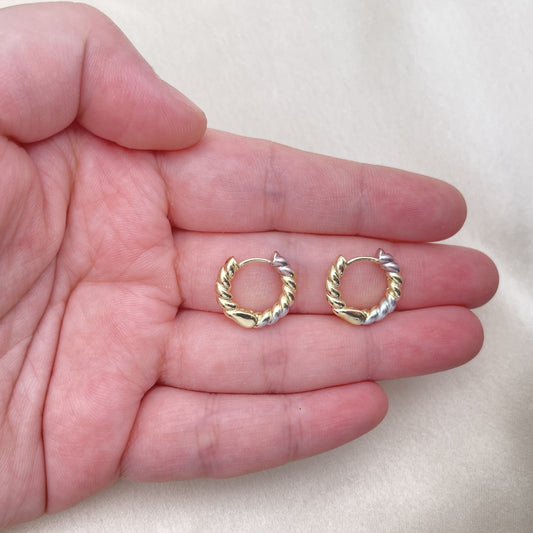 Tritone Twisted Huggies Style Small Hoop Earrings Handmade in Gold Filled Style Jewelry - Light Weight - Gold Filled Hoops 02.102.0077.15