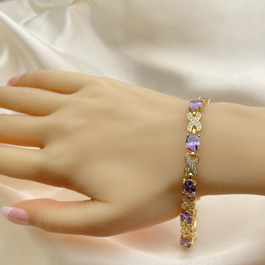 7" Adjustable Bracelet w/ Hugs and Kiss Purple Amethyst Stone Handmade With the Highest Craftsmanship Gold Filled Bracelets-03.206.0001.6.07