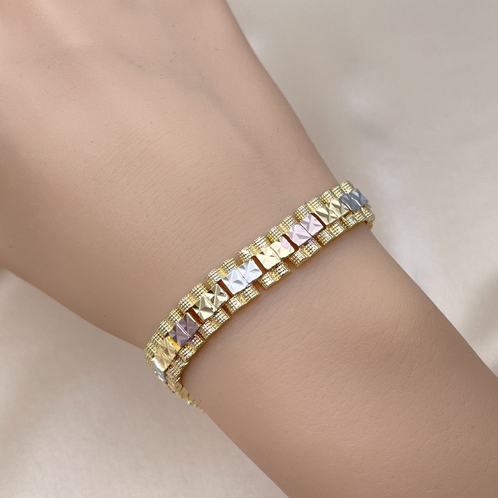 7" Tricolor Gold Bracelet - Diamond Cut Square Link Handmade With the Highest Craftsmanship - Gold Filled Style Bracelets 03.102.0069.07