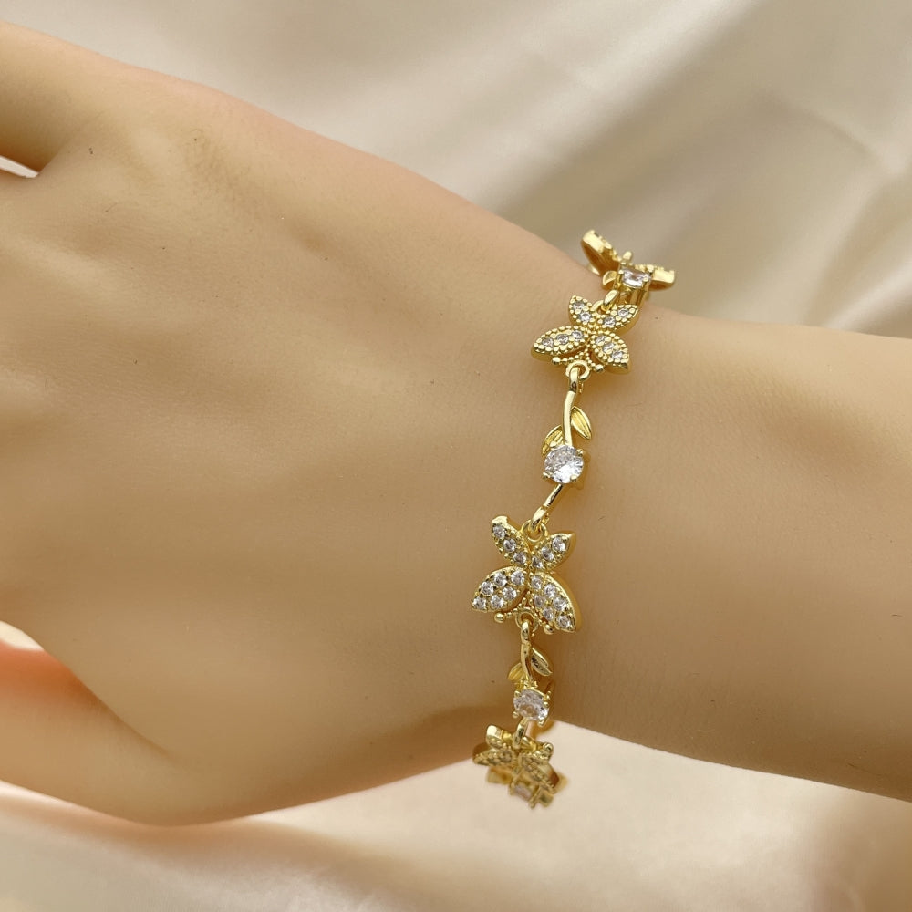 8" Gold Tennis Butterfly Style Bracelet w/ White CZ Stones - Sparkling Handmade Style - Gold Filled Bracelets 03.210.0140.08