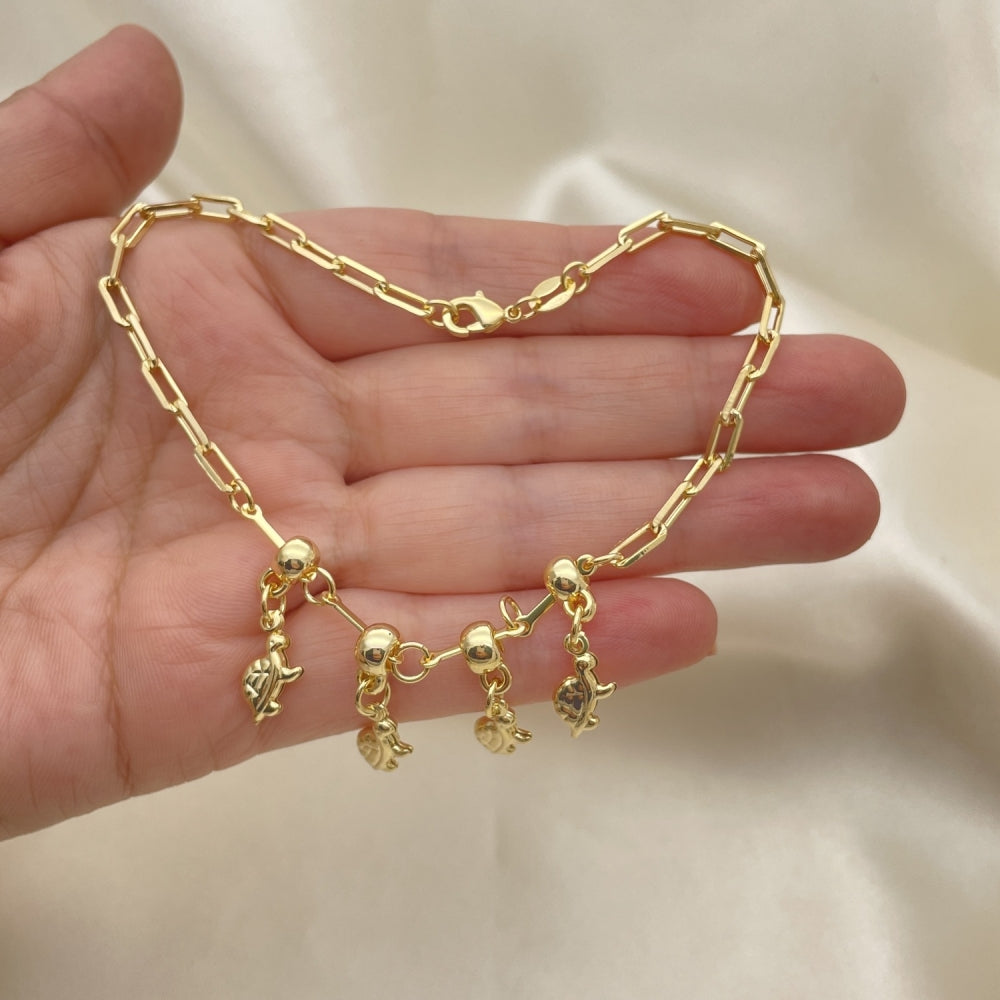 Gold Anklet - Paperclip Chain w/ Turtle Charms Handmade with the Highest Gold Filled Style Craftsmanship - Gold Filled Anklets 03.32.0610.10