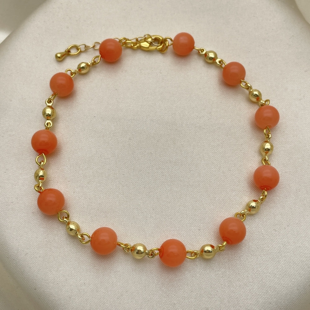 Gold Anklet - Pink Coral Ball Design Handmade with the Highest Gold Filled Style Craftsmanship - Gold Filled Anklets 03.63.2226.2.10