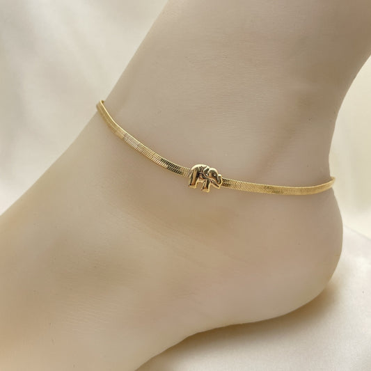 Gold Anklet  Herringbone Chain w/ Elephant Charm Handmade with the Highest Gold Filled Style Craftsmanship - Minimalist Gold Filled Anklets 03.02.0096.10