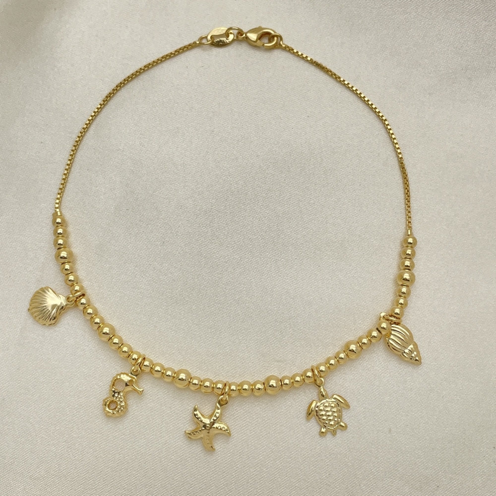 Gold Anklet - Handmade Marine Charms, Turtle, Starfish, Conch Highest Gold Filled Style Craftsmanship - Gold Filled Anklets 03.32.0635.10