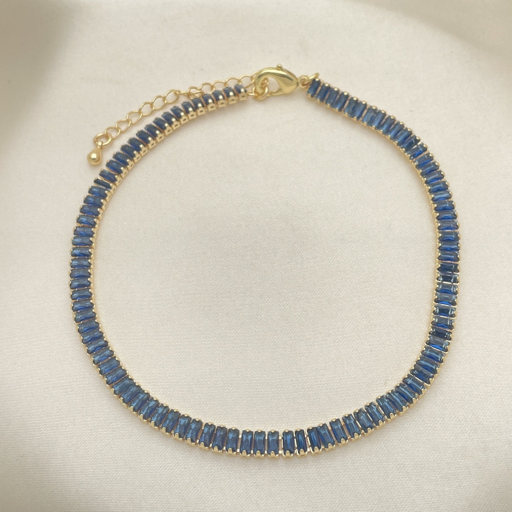 Gold Anklet Handmade with Lab Created Navy Blue Sapphire in Gold Filled Style Craftsmanship - Sapphire Rhine Stone Anklets 03.130.0008.8.10