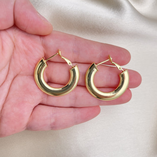 30mm Gold Hoop Stud Earrings - Chunky Handmade with Puff Style, Bold Gold Filled Style - Gold Filled Hoops 02.163.0213.30