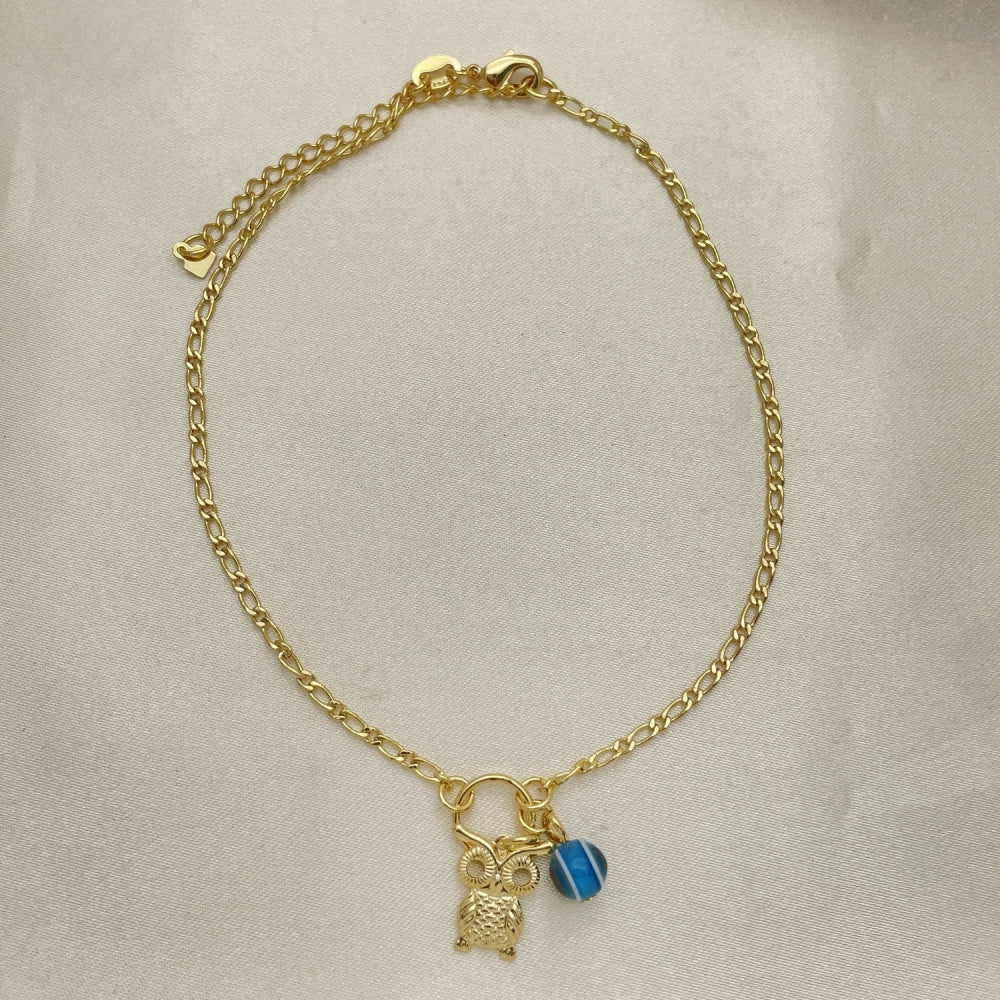 Gold Anklet - Owl w/ Evil Eye Style  Handmade with the Highest Gold Filled Style Craftsmanship - Gold Filled Anklets 03.32.0600.10