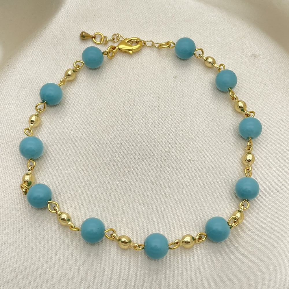 Gold Anklet - Turquoise Ball Style Handmade with the Highest Gold Filled Style Craftsmanship - Gold Filled Anklets 03.63.2226.1.10