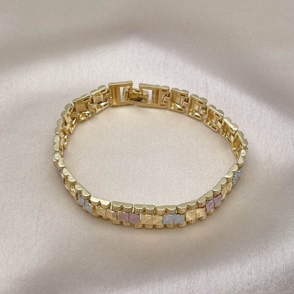 7" Tricolor Gold Bracelet - Diamond Cut Square Link Handmade With the Highest Craftsmanship - Gold Filled Style Bracelets 03.102.0069.07