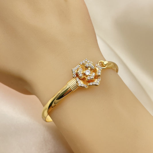 Open Gold CZ Bangle Bracelet - Handmade w/ Rose CZ Design  - Gold Filled Style Cuff Bangles - 007.192.0040.04