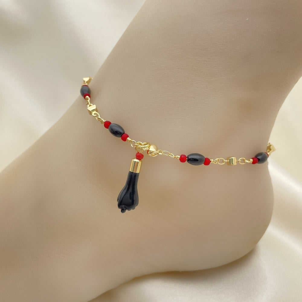 Gold Anklet - Azavache Bead w/ Charm Handmade with the Highest Gold Filled Style Craftsmanship - Gold Filled Anklets 03.213.0096.10