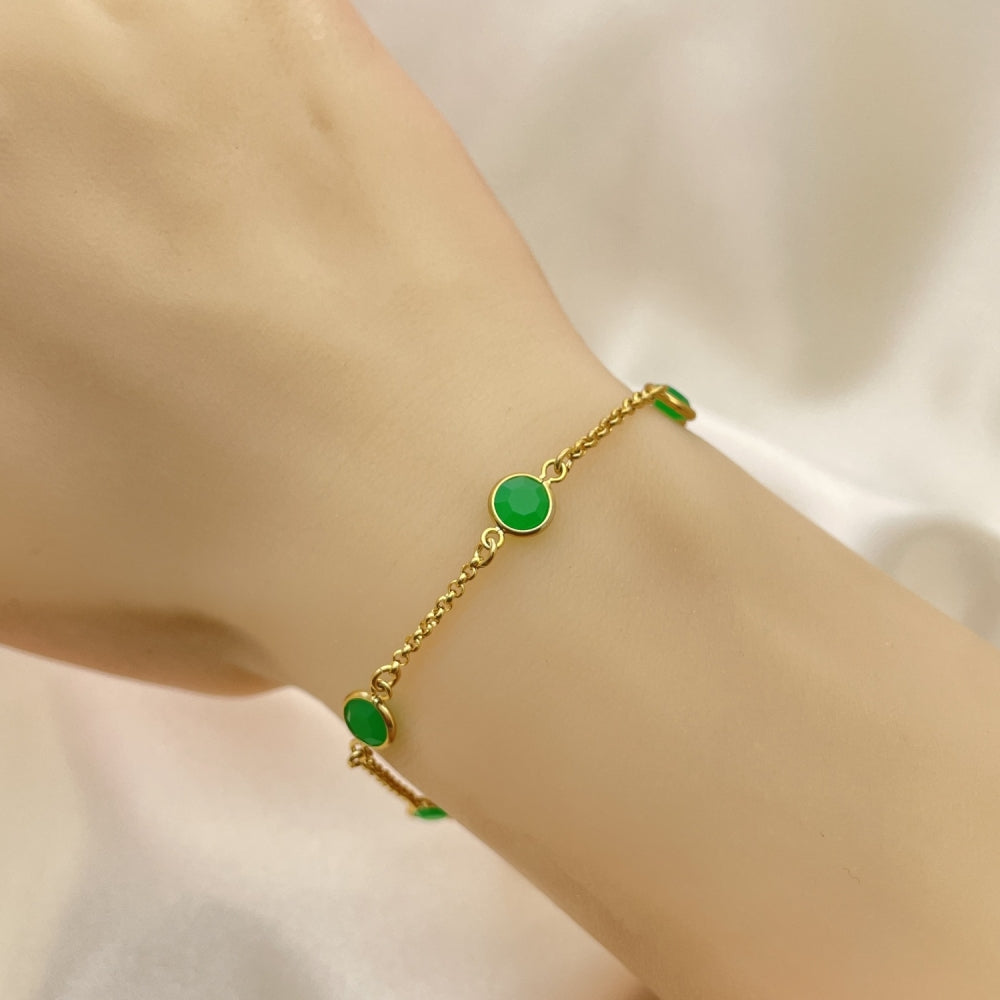 7" Gold Bracelet - Dainty Emerald Bracelet Green Stone Crystal Handmade - Gold Filled Style Bracelets 03.02.0090.07